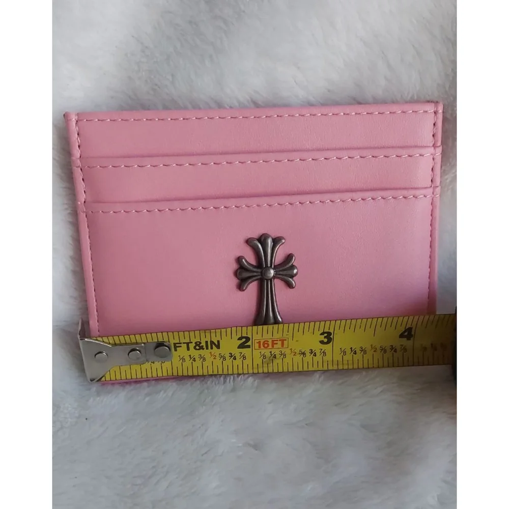 Gothic Cross Faux Leather Pink Card Holder